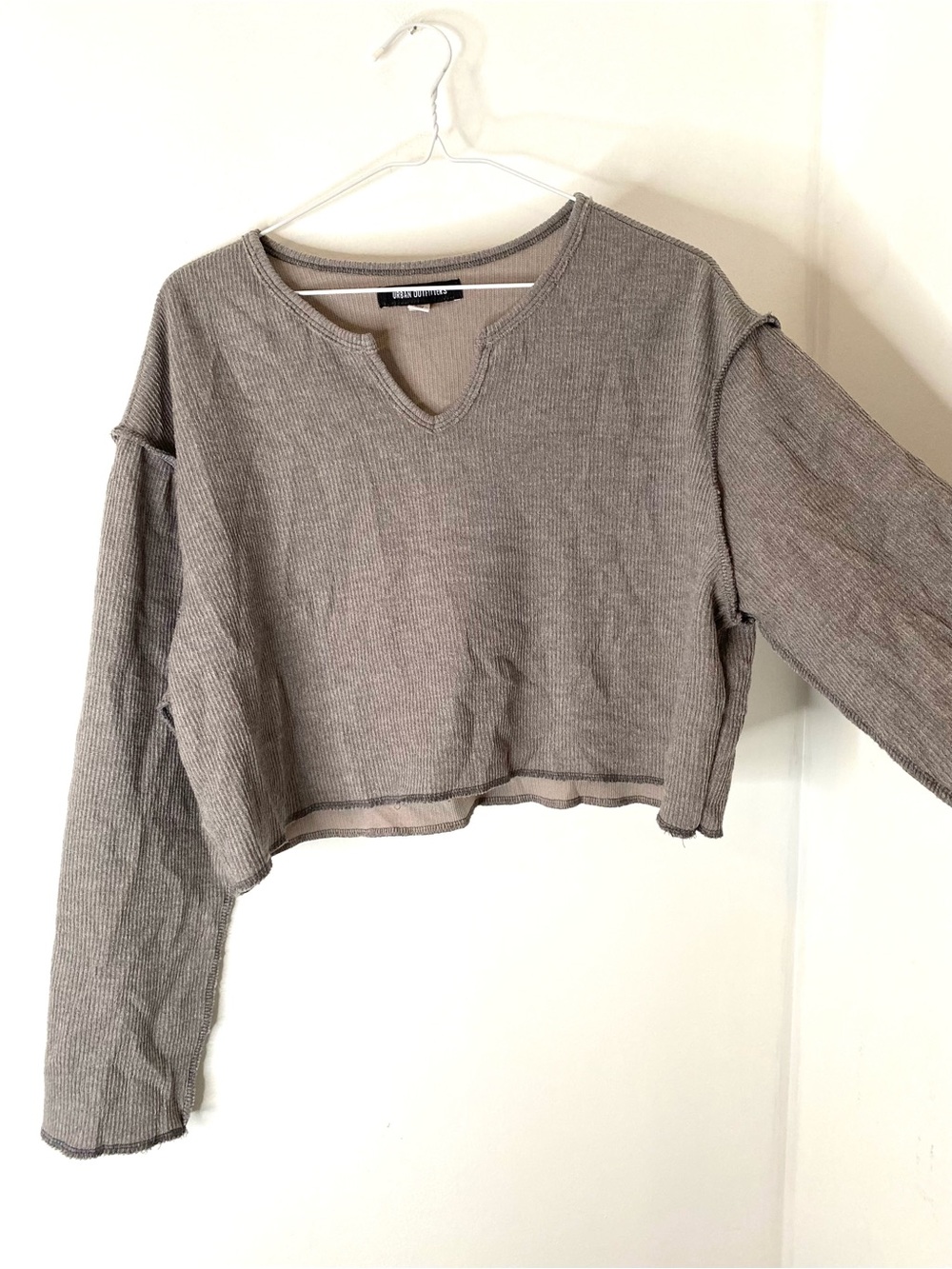 Urban Outfitters Grey Ribbed Cropped Top Exposed Seam Deconstructed Y2K